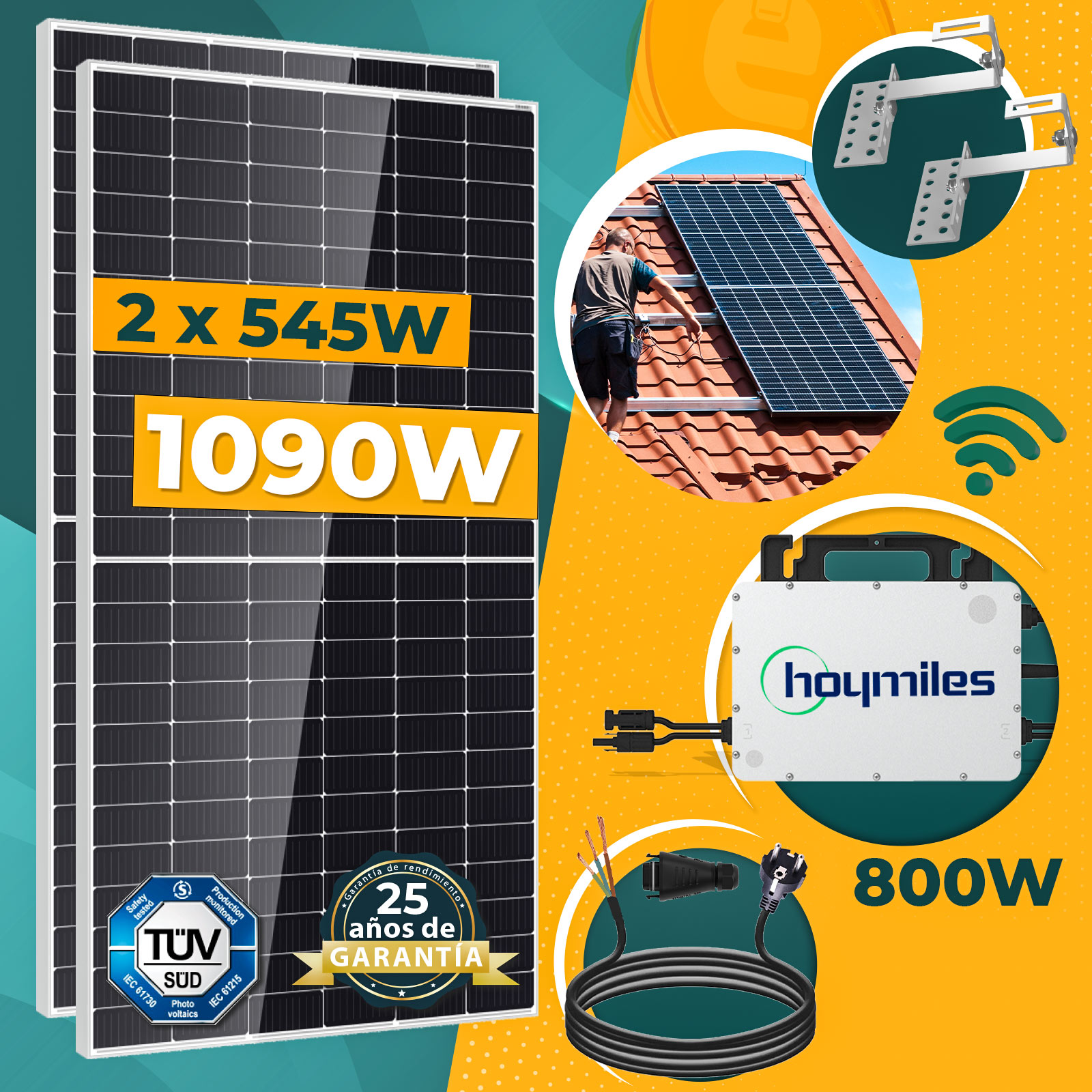 1090W Kit Solar Fotovoltaico Autónomos Deye 800W WiFi Monofásico